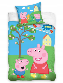 Pepa Pig - Lôžková bavlna 140x200 + 1p70x90 Peppa a Geo prasa