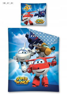 SUPER WINGS - Bavlnené posteľná bielizeň 160x200 Airplanes 7481 Guma
