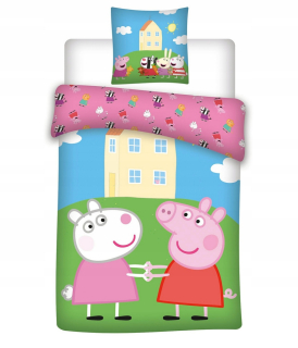 Pepa Pig - Bavlna Posteľná bielizeň 160x200 Prasa PEPPA Chata