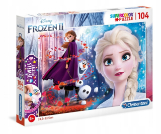 Elsa Frozen - Puzzle s dekoráciami 104 Land of Ice 2