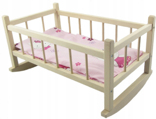 HELLO KITTY Pevná drevená kolíska pre bábiky s lôžkom