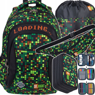 Školská taška - batoh, set, zostava - St.Right Backpack Set School Bag pixel hra