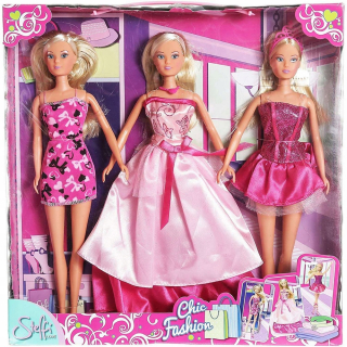 STEFFI bábika - Steffi set 3 bábiky rodinné šaty + doplnky