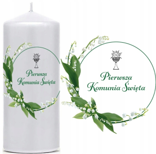 SVIEČKA prijímanie Dekorácia na stôl na sviečku SVÄTÉ prijímanie Konvalinka 20cm