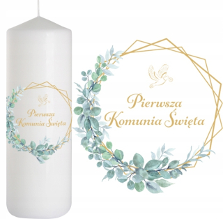 SVIEČKA prijímanie Sviečka Dekorácia na stôl SVÄTÉ prijímanie Boho listy 25cm