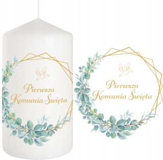 SVIEČKA prijímanie Sviečka Dekorácia na stôl SVÄTÉ prijímanie Boho listy 15cm