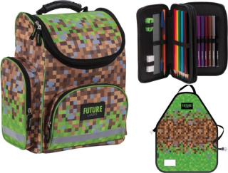 Aktovka školská taška - Škola Satchel Puzdro Puzdro Rast Minecraft