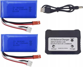 Sada 2 batérií 7,4 V 1100 mAh Nabíjačka WLtoys A949, A959, A969, A979, K929