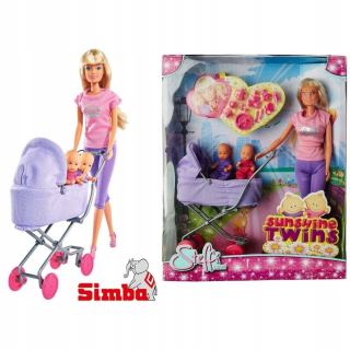 STEFFI bábika - Simba Steffi s hlbokým vozíkom a dvojčiat