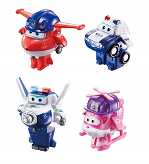 SUPER WINGS - Super Wings Transform-A-Bots 4 Pack | Polícia jet,