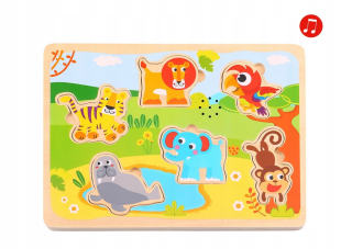 TOOKY TOY Drevené puzzle Zvukové zvieratá pre deti