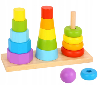 TOOKY TOY Drevené Triedenie Tri Veže na Stohovanie