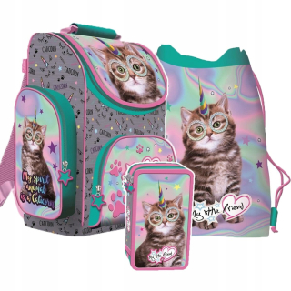 Aktovka školská taška - Satchel 3 El Kotek Cat Catcorn Pencil Case Sack