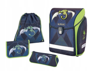 Školský batoh Herlitz Midi Plus Green Robo Dragon - komplet