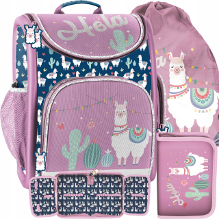 Aktovka školská taška - Schoolbag Lama School Set 3in1 pre dievča