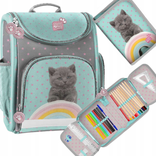 Aktovka školská taška - SchoolBag School Batchpack s mačiatkom Cat Set