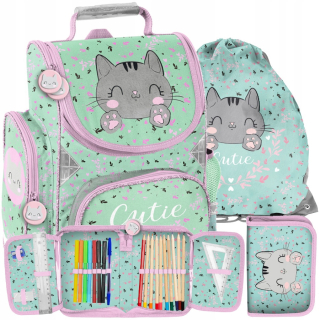 Aktovka školská taška - Školská Satchel Cat Kitten - Nastavte 3 prvky