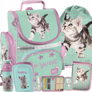 Aktovka školská taška - Školská Satchel pre dievčatá Cat Butterfly Kotki