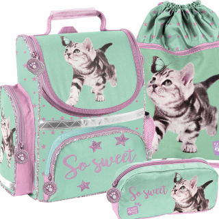 Aktovka školská taška - Schoolbag so školskými mačiatkami pre dievčatá mačiatka