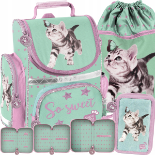 Aktovka školská taška - Schoolbag so školskými mačiatkami do 1 triedy mačiatko Kitty