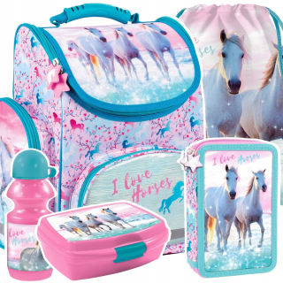 Aktovka školská taška - Schoolbag School Set s konským koňom až 1 trieda