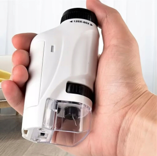 Vreckový mikroskop pre deti a mládež - zoom 60x až 120x s LED podsvietením