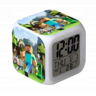 MINECRAFT  - Sledujte Minecraft Cube 8x8cm Alarm Alarm Clock LED # 1