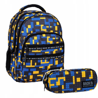 Školská taška - batoh, set, zostava - Sada 2 el. BACKPACK Ceruzka Puzdro Zálohovanie tehál tehly