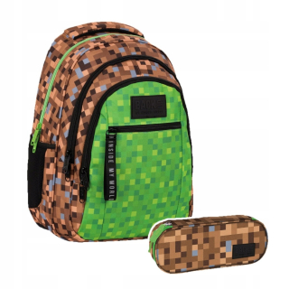 Sada 2 el. školský batoh pre mládež Batoh 26 L GAME pre fanúšikov hry MINECRAFT (PLB4O68SET)