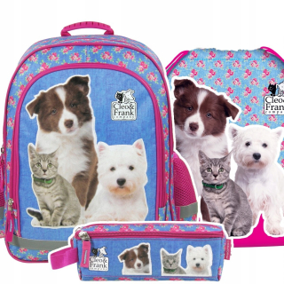 Školská taška - batoh, set, zostava - Sada 3 el. Backpack Cleo & Frank Psy a mačky
