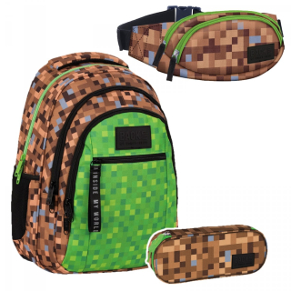 Sada 3 el. školský batoh pre mládež Batoh 26 L GAME pre fanúšika hry MINECRAFT (PLB4O68SET3CZ)