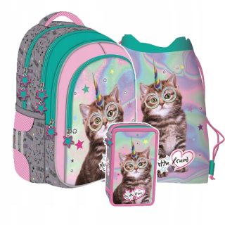 Školská taška - batoh, set, zostava - SADA 3 el. ST. MAJEWSKI CATCORN KITTEN CAT KAT