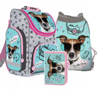 Aktovka školská taška - Sada 3 el. Schoolbag ceruzka puzdro nosiť pes