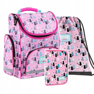 Aktovka školská taška - Sada 3El Schoolbag ceruzky Case Sack Cat Mačky Backup