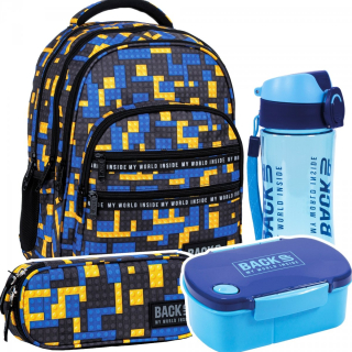 Školská taška - batoh, set, zostava - Sada 4 el. BACKPACK Ceruzka Puzdro Zálohovanie tehál tehly