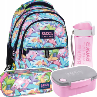 Školská taška - batoh, set, zostava - Sada 4 el. BACKPACK CUBE CASE BACKUP PASTELY BIRDS