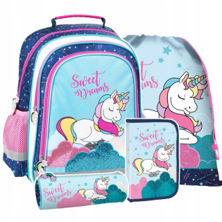 Školská taška - batoh, set, zostava - Sada 4 el. Unicorn School Batchpack Unicorn