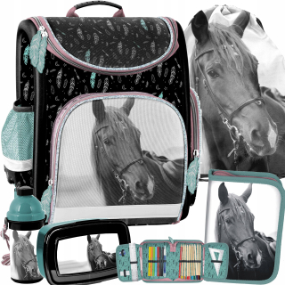 Aktovka školská taška - Sada 5W1 Schoolbag Kone Horses Horse Konik Paso