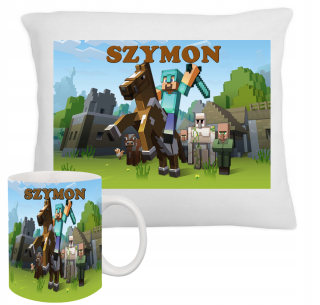 MINECRAFT  - Sada fanúšikov MUG + Vankúš Minecraft Gift + Meno