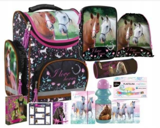 Aktovka školská taška - Sada koní 12W1 Schoolbag ceruzka Case Bidon Sack