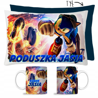 SONIC hračky - Sada šálky + Sonic vankúš + názov NÁZOV