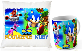 SONIC hračky - MUG SET + SONIC CUSHION + Super Darčekové meno
