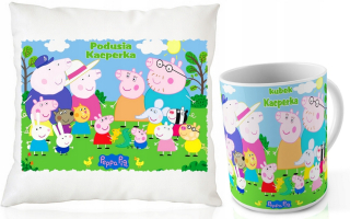 Pepa Pig - Sada hrnčeka + peppa potrubia vankúš + názov darčeky