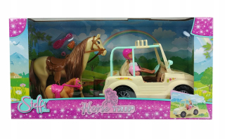 STEFFI bábika - Sada Steffi Evi Doll Jeep + 2 Kone
