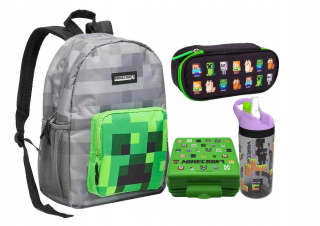 Školská taška - batoh, set, zostava - Sada batohu Minecraft Bidon Raňajky Ceruzky