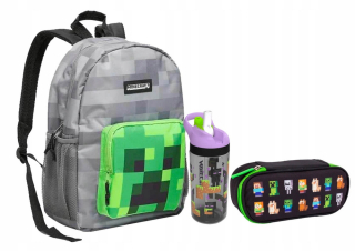 Školská taška - batoh, set, zostava - Minecraft Creeper + Bidon + Bidon + Pigle