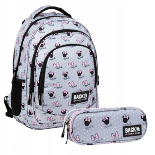 Školská taška - batoh, set, zostava - Sada batohu ceruzky zálohovanie myši minnie sivá
