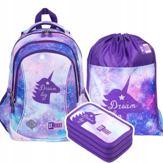 Školská taška - batoh, set, zostava - Sada batohu ceruzky puzdro vrece st.right neba unicorn