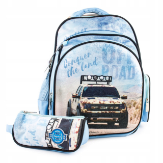 Školská taška - batoh, set, zostava - SADA BATOHU AUTO JEEP + TUBE SCHOOL