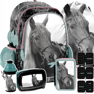 Školská taška - batoh, set, zostava - SADA BATOHU DO ŠKOLY PRE DIEVČA PENCIL CASE HORSE
